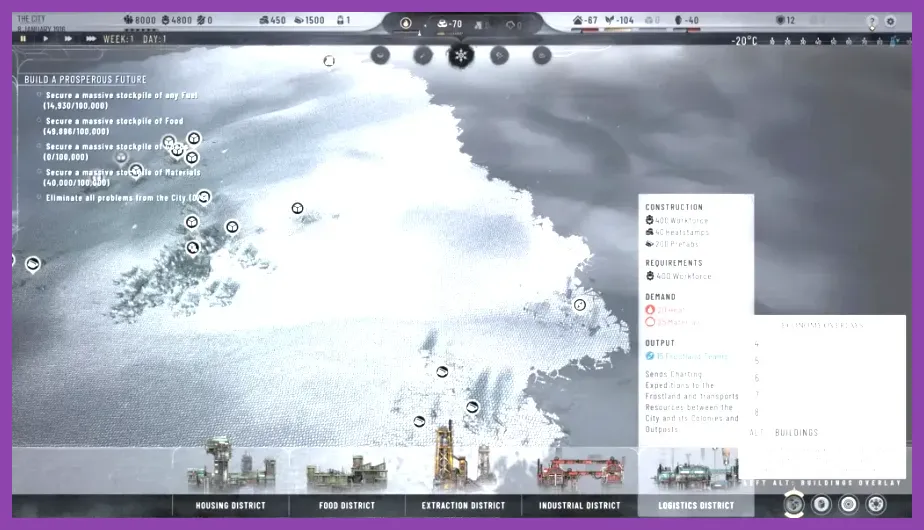 Frostpunk 2 frostland expedition gathering resources in the snow