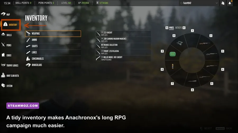 Anachronox inventory showing weapons items and character equipment