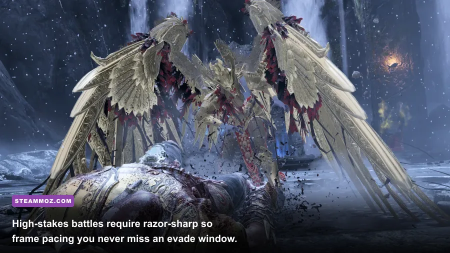 Intense combat encounter against a Valkyrie in God of War PC