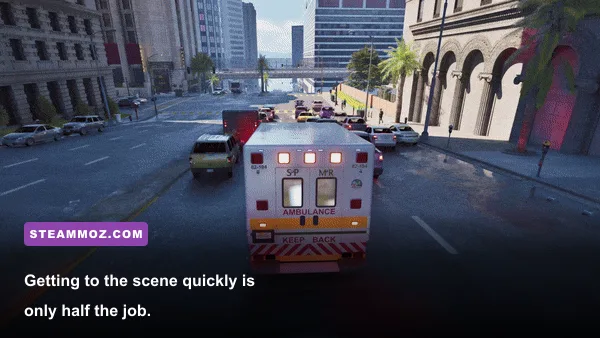 Ambulance Life emergency ambulance driving through San Pelicano traffic