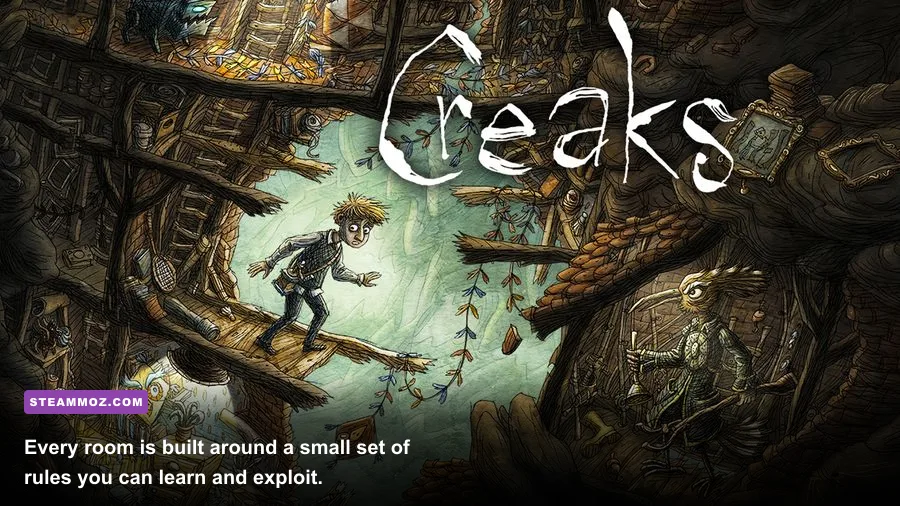 Creaks puzzle room with switches platforms and ladders