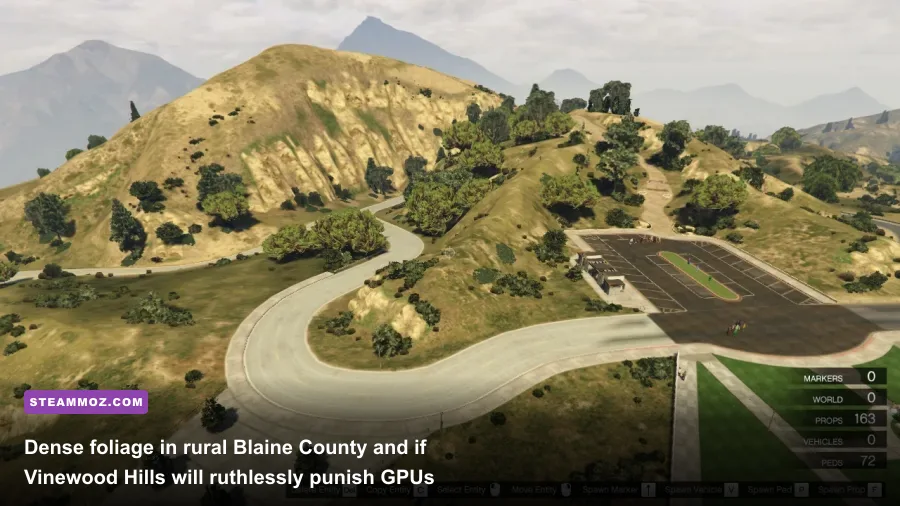 An offroad vehicle driving through dense grass fields in the Vinewood Hills of GTA V