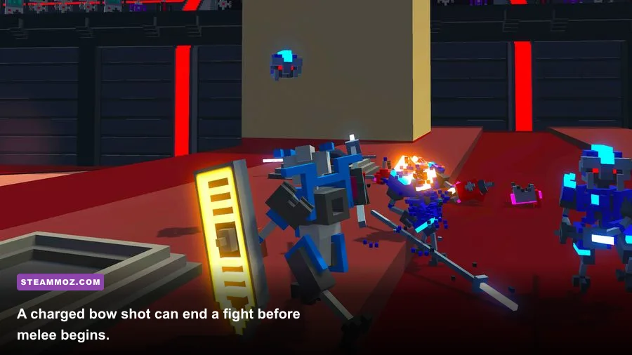 Clone Drone in the Danger Zone robot firing a bow in an arena