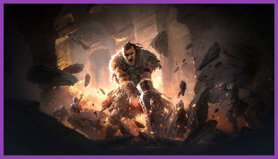 Warrior character smashing a two-handed axe into the ground causing a massive shockwave