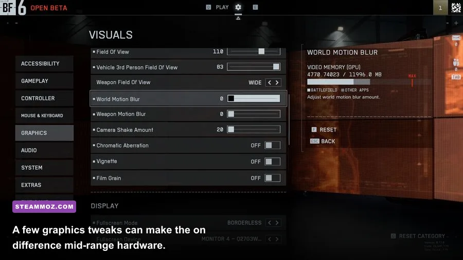 Edge of Eternity PC graphics settings menu showing resolution and quality options