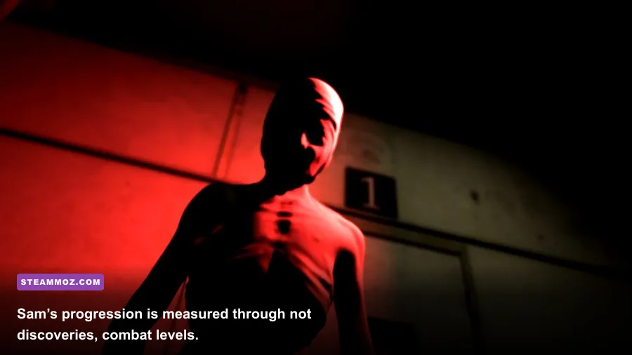 Sam standing in a surreal nightmare sequence in Decay The Mare