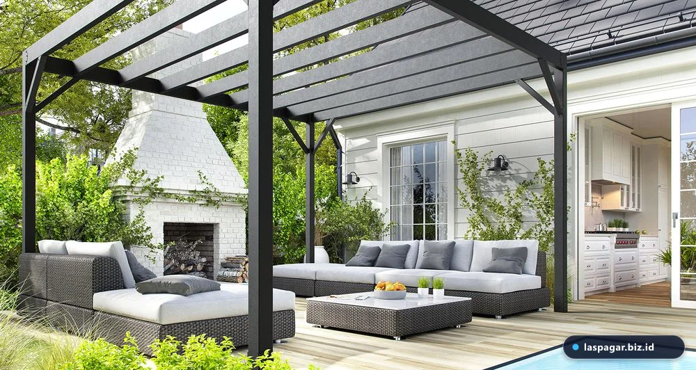 pergola besi taman rumah elegan dan fungsional
