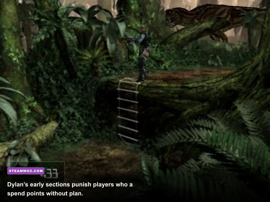 Dylan exploring a jungle river area in Dino Crisis 2