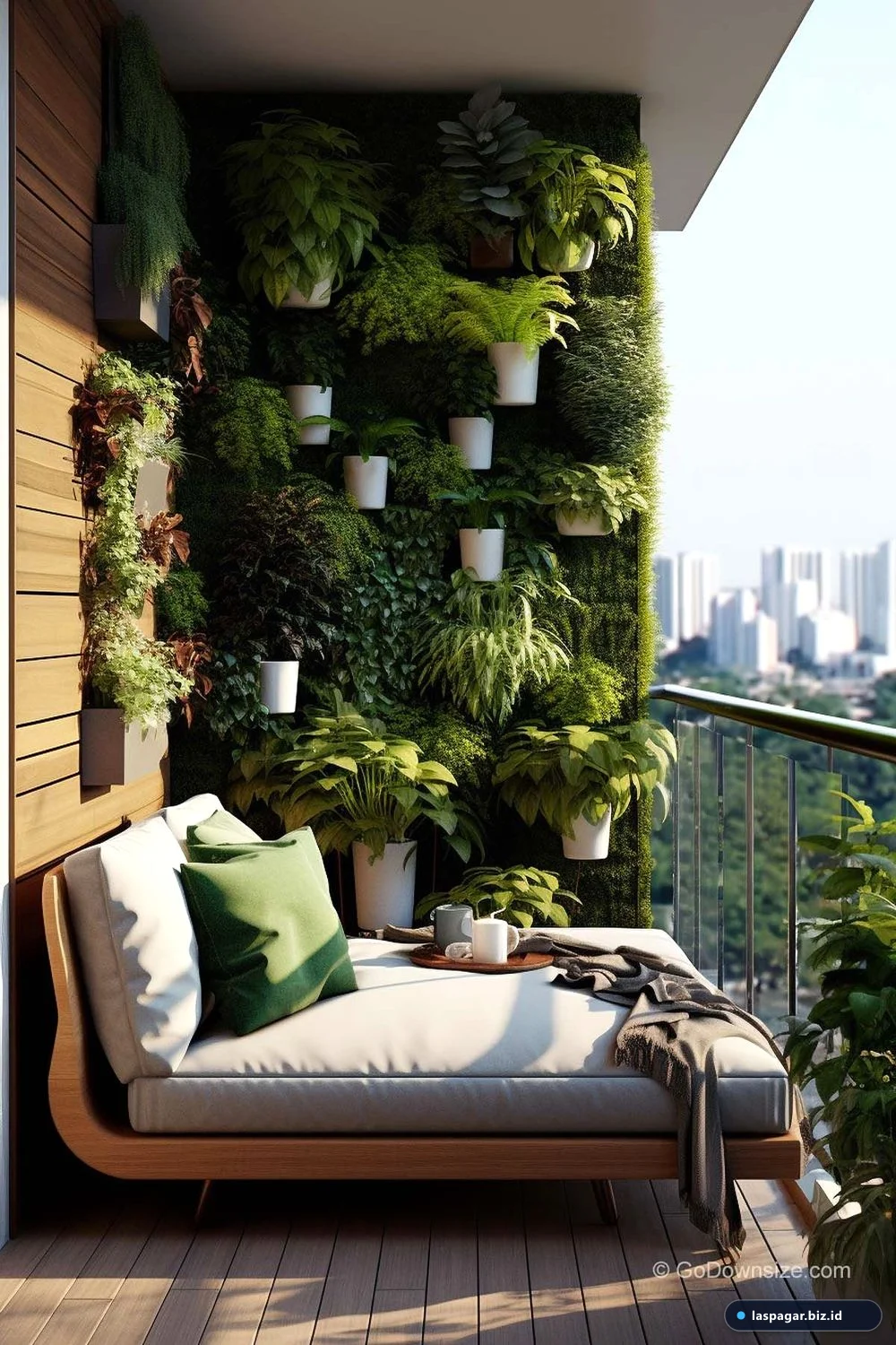 vertical garden rangka besi hollow di dinding balkon rumah modern