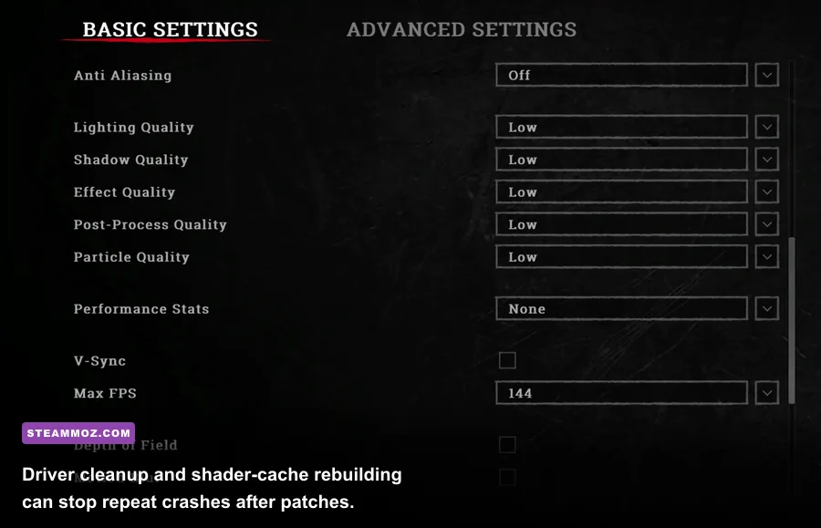 Nvidia Control Panel settings for shader cache and Hunt Showdown 1896