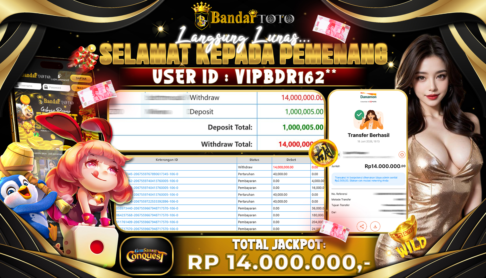 BANDARTOTO JACKPOT PG-GEM SAVIOUR CONQUEST 14 JUTA DIBAYAR LUNAS,-