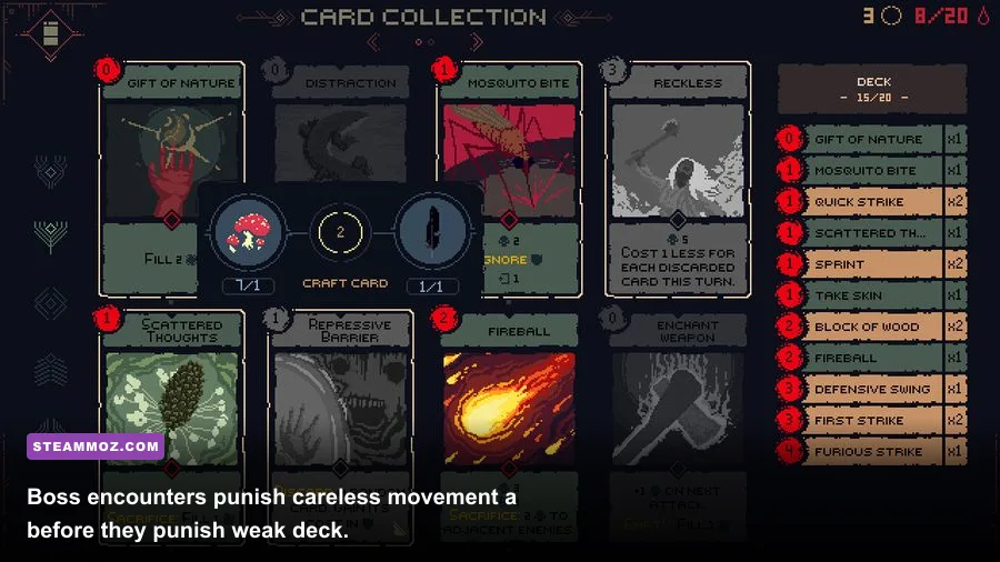 Death Howl boss battle showing card combat and enemy positions on the grid