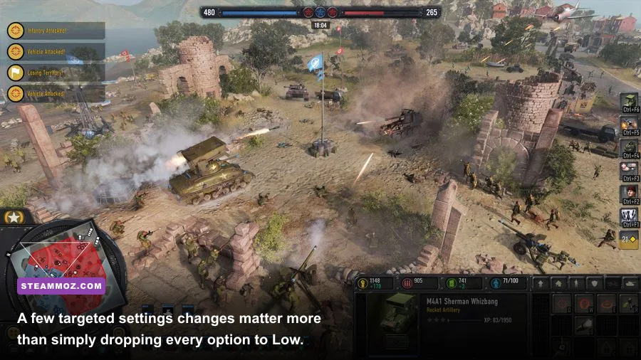 Company of Heroes 3 graphics settings menu showing resolution and quality options