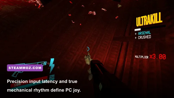 Ultrakill combat screenshot showcasing high-speed gameplay mechanics and style rating