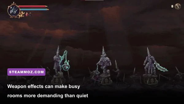 Blasphemous 2 weapon selection showing Veredicto Sarmiento and Ruego al Alba