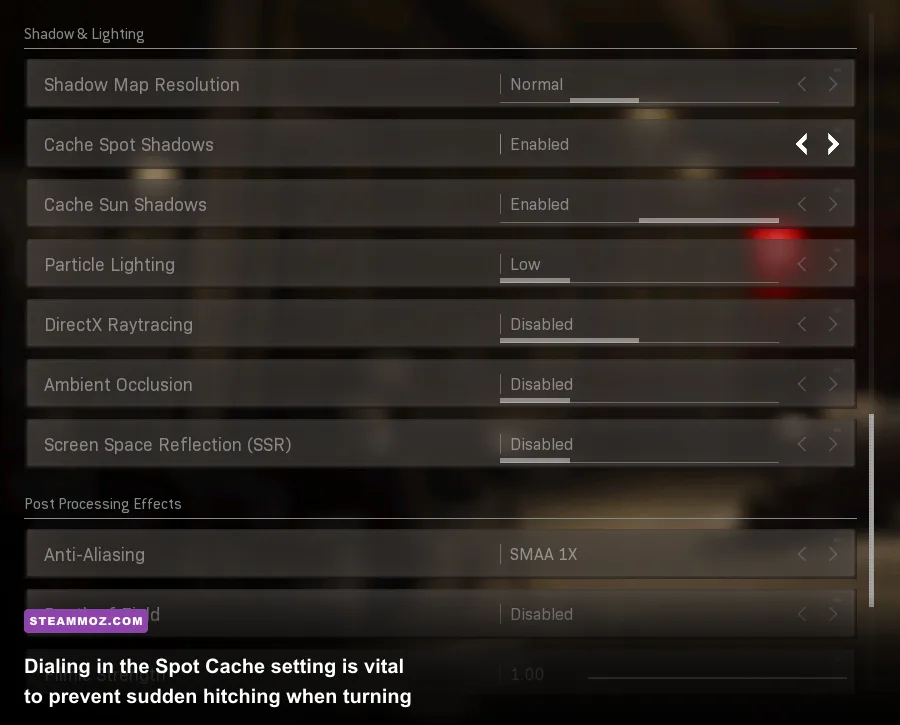 Spot Cache and Shadow Quality graphics options in Call of Duty Warzone