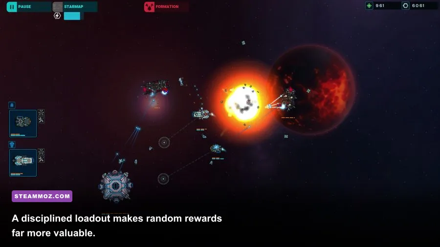 Battlevoid Harbinger ship loadout with weapons modules and crew controls