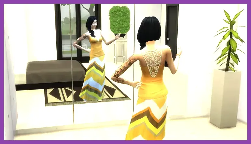 The Sims 4 Sim practicing speech in a mirror to improve Charisma