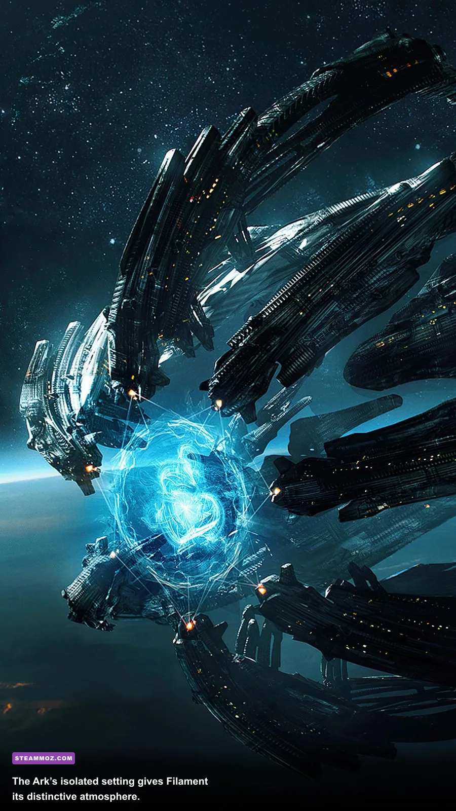 The Ark spaceship from Filament floating in a science fiction setting