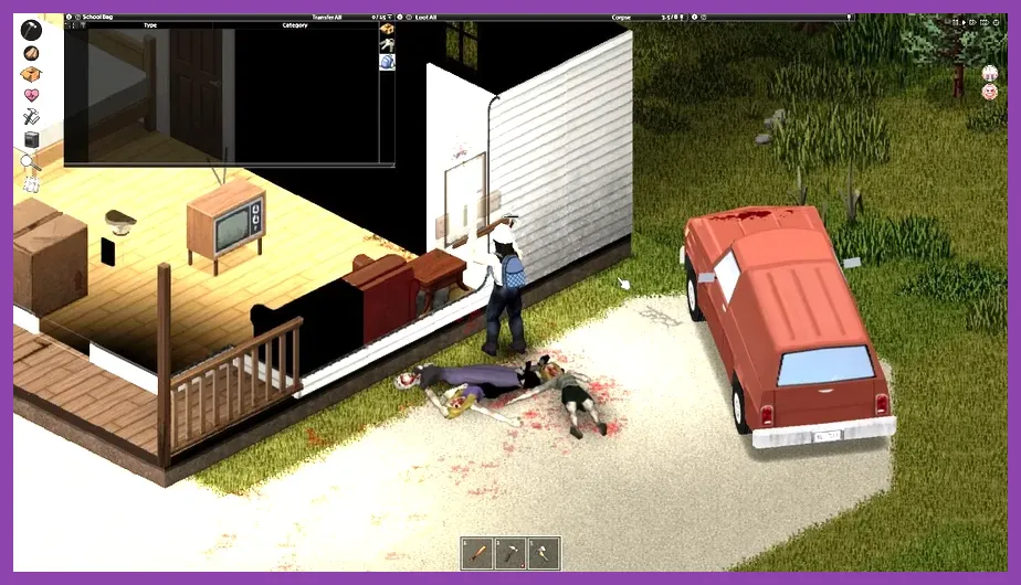 Project Zomboid barricaded survivor house containing weapons tools and emergency supplies