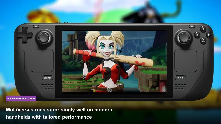 MultiVersus running smoothly on a handheld Steam Deck display