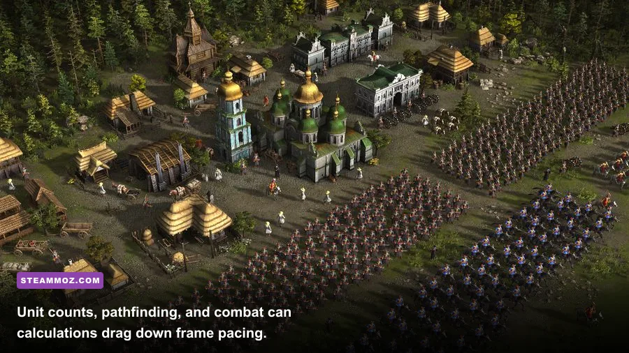 Cossacks 3 huge army with cavalry and artillery during an RTS battle