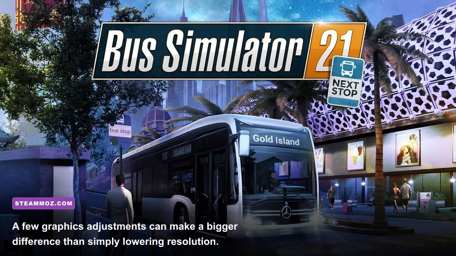 Bus Driver Simulator PC graphics settings menu with resolution and quality options