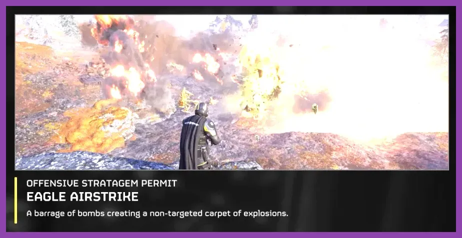 Eagle Airstrike bombing run detonating over a swarm of Automatons