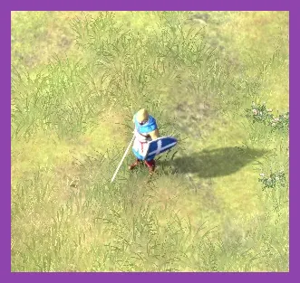 Man-at-arms infantry fighting with swords and shields