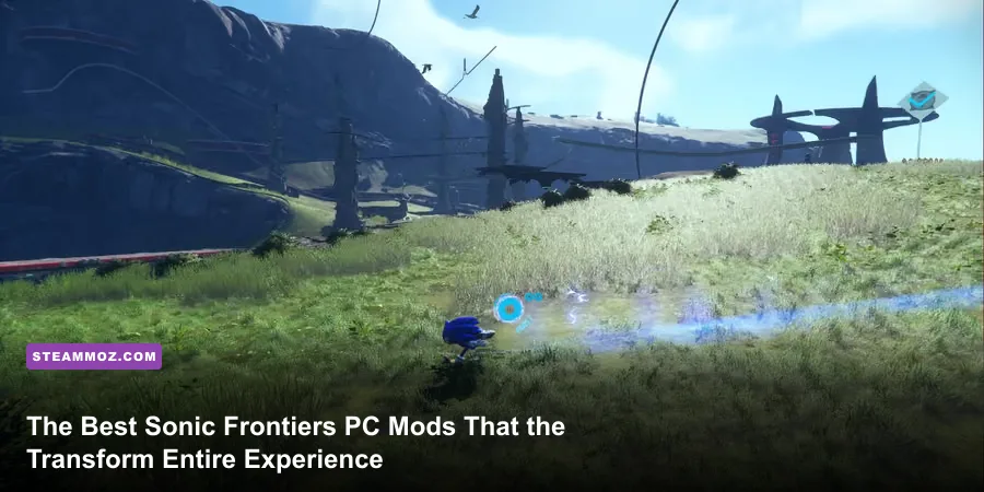 Sonic sprinting across Kronos Island in Sonic Frontiers PC with boosted graphics