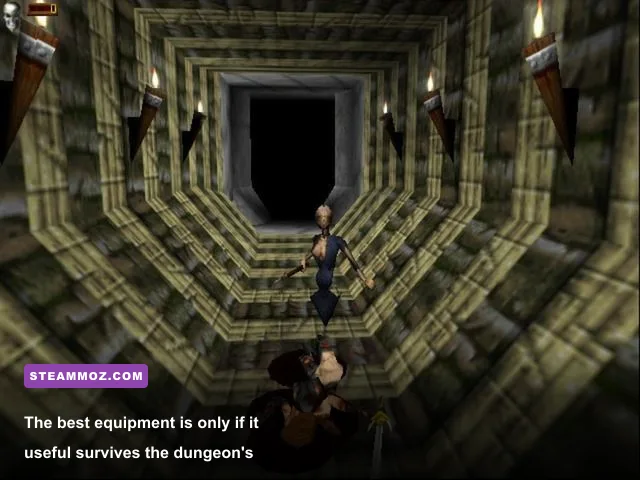 Deathtrap Dungeon trap corridor with hazards and enemies