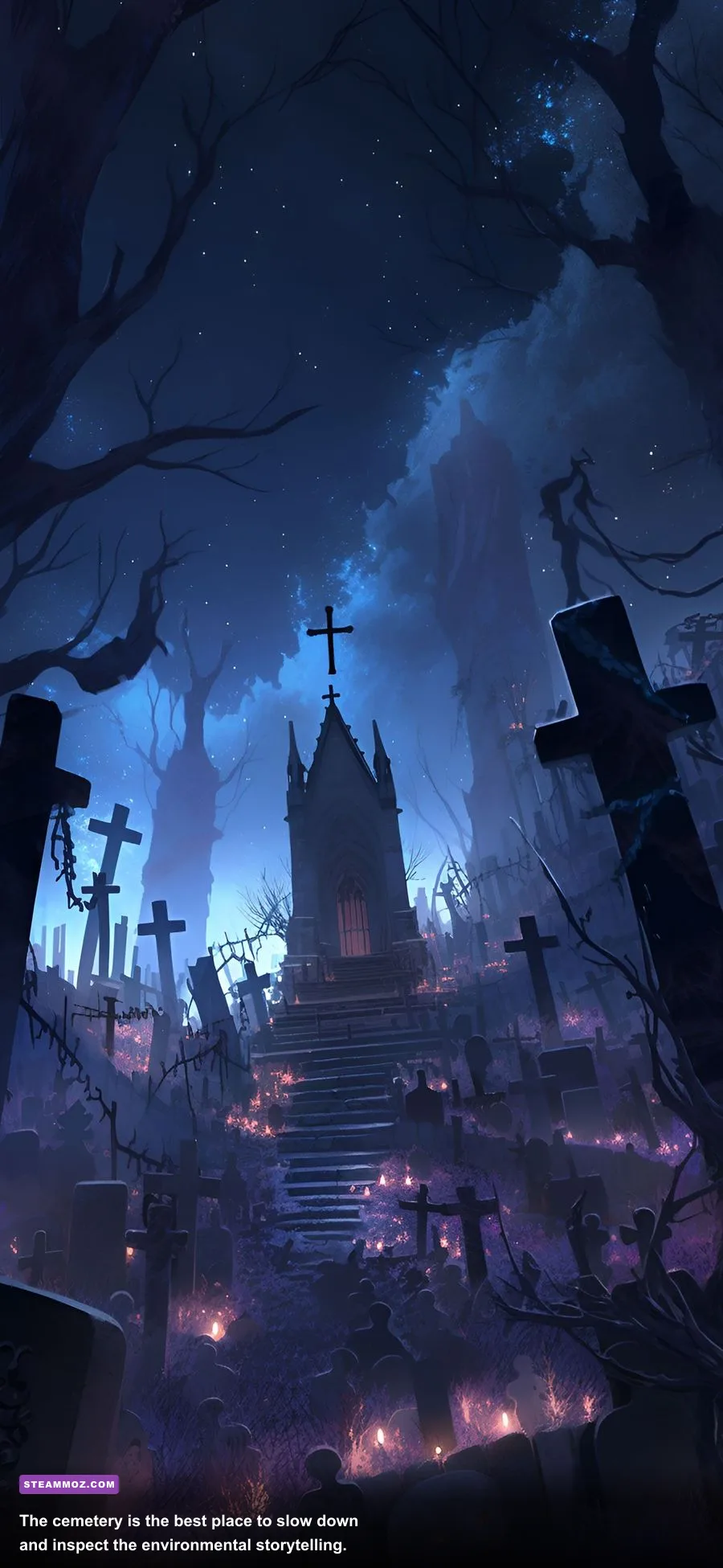 Gloomy Eyes cemetery environment with graves and glowing visual details