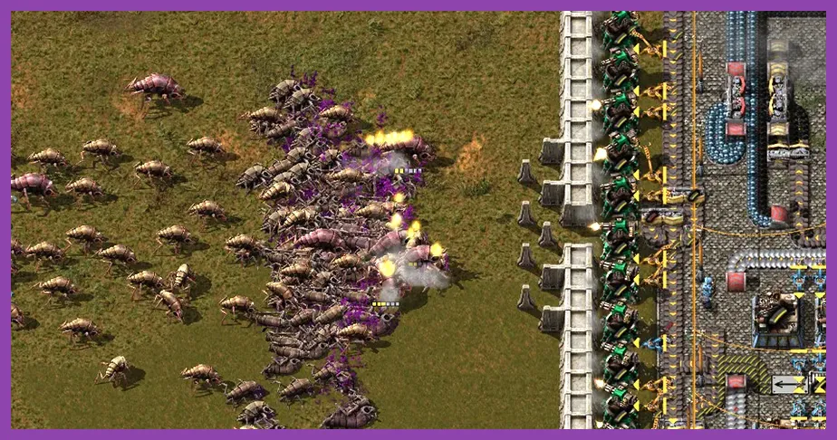 Factorio laser turret defense against biters