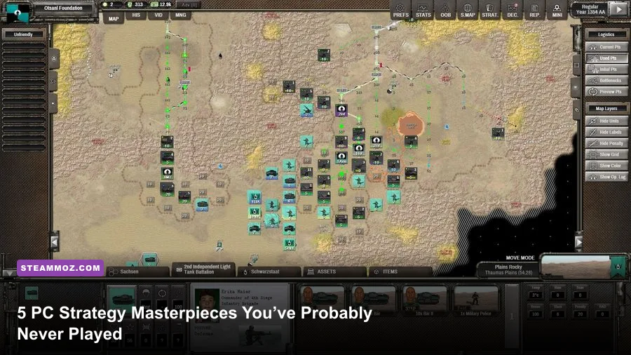 Hex-grid operational logistics map from Shadow Empire PC strategy game