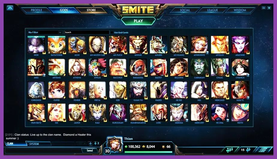 Smite god selection screen