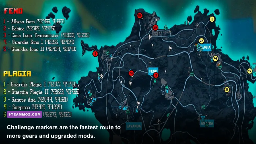 Just Cause 3 map showing a Combat Buggy challenge location