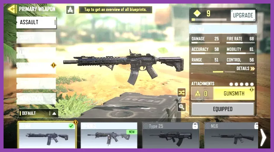 Call of Duty Mobile Gunsmith menu upgrading a weapon with XP cards