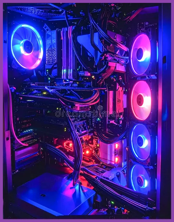 High end gaming PC interior with RGB lighting for recommended specs