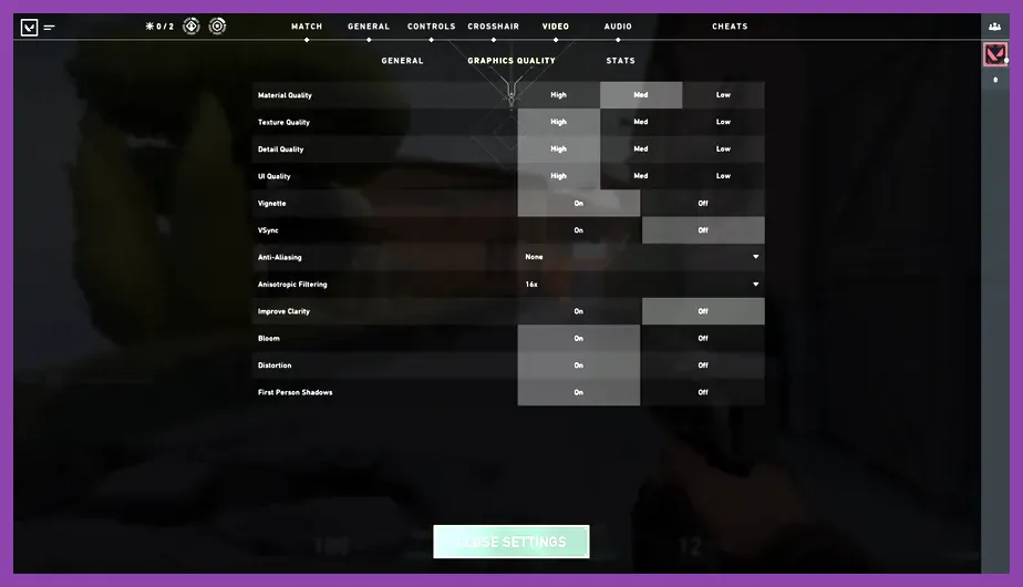 Valorant advanced graphics settings options