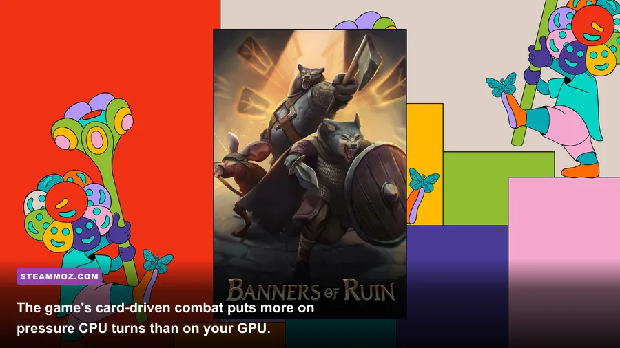 Banners of Ruin PC gameplay showing the combat interface and party cards