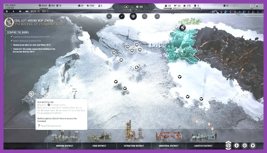 Frostpunk 2 logistics hubs connecting districts