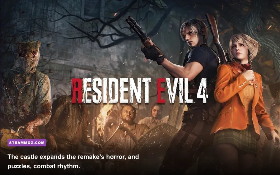 Leon and Ashley explore the castle in Resident Evil 4 remake on PC