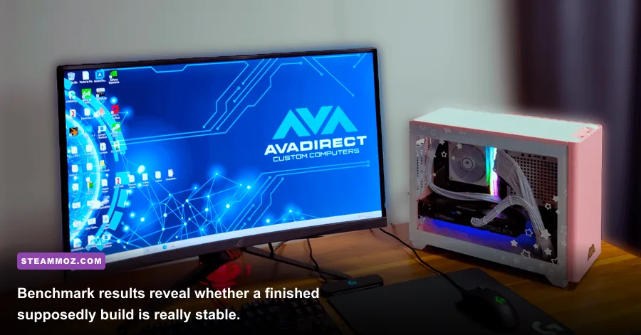 PC Building Simulator 2 3DMark benchmark result displayed on a completed computer