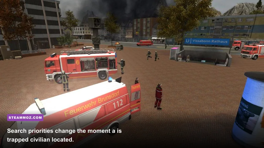 Firefighters 2014 rescue operation with a civilian being evacuated from a burning building