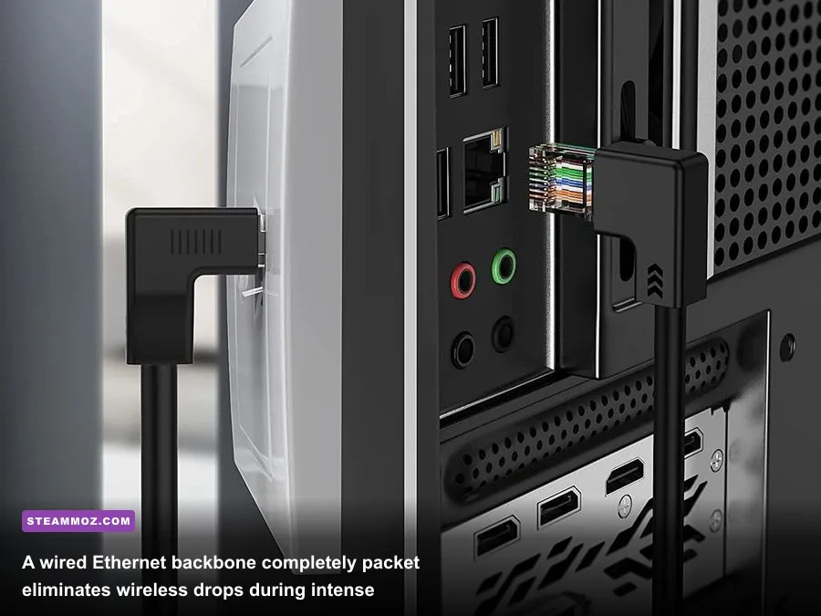 Gigabit Ethernet cable connected to high performance PC for low-latency network streaming