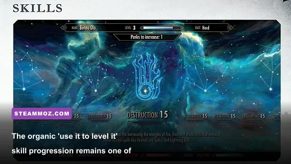 Skyrim constellation skill tree UI showcasing Sneak and Archery perks
