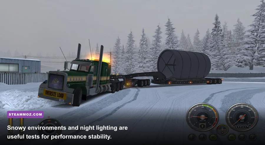 18 Wheels of Steel Extreme Trucker 2 truck on a snowy road