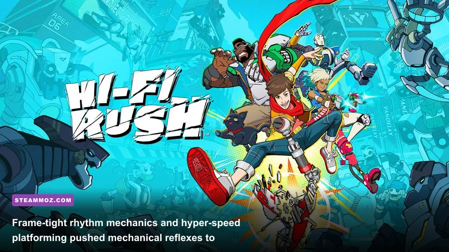 Chai executing a rhythmic beat combo in Hi-Fi Rush