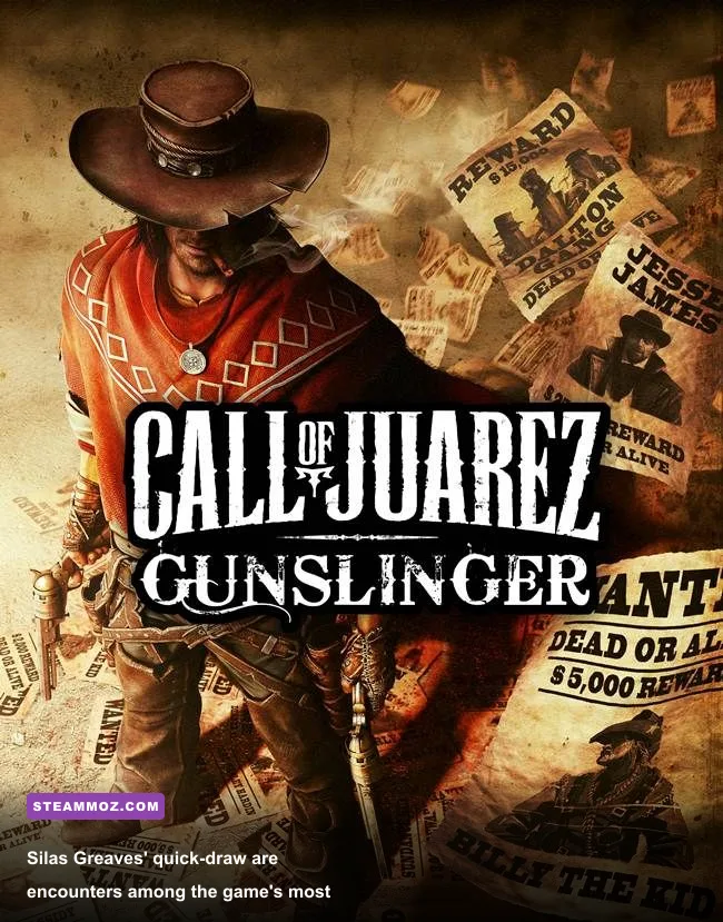 Silas Greaves aiming his revolver during a Call of Juarez Gunslinger duel