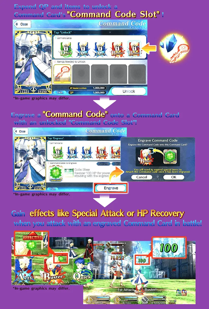 Fate Grand Order Command Code engraving screen on a Servant command card
